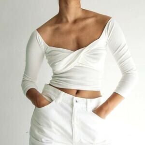 The Line by K White Sweetheart Long Sleeve Top Size S